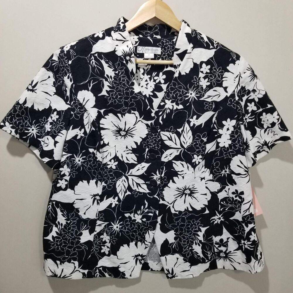 Dressbarn Jacket Womens 18W Black White Floral Button Front Plus Career NWT